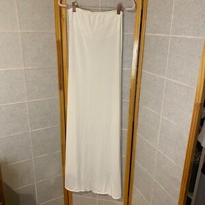 Vintage White Maxi Half Slip Skirt Rear Slit Elastic Waist Undergarment Long